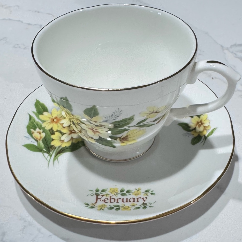 Vintage Royal Winchester England Flower Of Month February Primrose Teacup Saucer